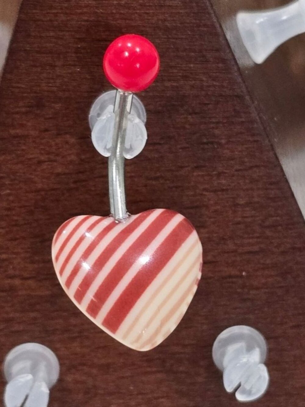 Painful Pleasures Red Striped Heart Navel Ring Piercing Jewel Gothic Alt Y2K 14G